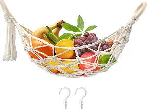 Hanging Fruit Hammock, Fruit Basket Under the Kitchen Cabinet with 2 Hooks