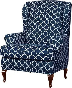 Eco-Ancheng Wingback Chair Slipcover 2 Piece Wingback Chair Cover Spandex Wing Chair Slipcovers Wingback Armchair Covers with Elastic Bottom for Living Room Wingback Chair