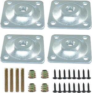Murtenze 4 Pack Leg Mounting Plates, 5/16"(M8) Mounting T-Plates with Hanger Bolts, Screws Strengthen Furniture Repair for Sofa/Couch/Seat(Silver)
