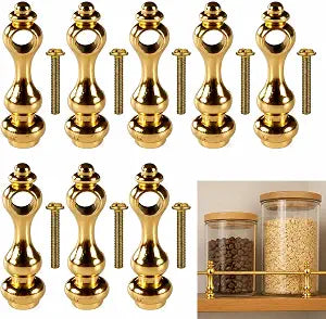 Ciieeo 8 Pcs Brass Gallery Rails for Shelves, Gold Shelf Rail Brackets Spindles Post, Decorative Metal Guard Railing End Caps for Floating Shelves Cabinet