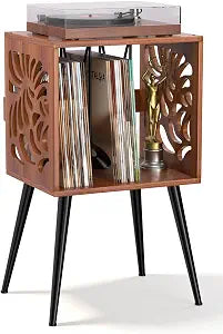 Stylish Record Player Stand with Storage, Holds 100+ Vinyl Records