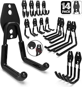 3-H Heavy Duty Garage Hooks, 14 Pack Wall Storage Organizer,Black