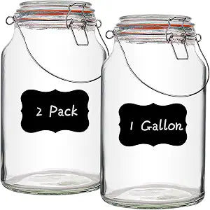 1 Gallon Glass Jar with Lids,2 Pack Large Glass Jars with Airtight lid,Super Wide Mouth Mason Jars for Storage,Fermenting,Canning,Pickling