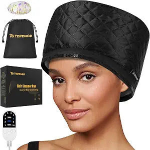 TEPENAR Hair Steamer for Deep Conditioning: Upgraded Heat Cap with 10-Level Fast Heating 3 Time Settings for Natural Hair Portable Thermal Steam Cap for Home Hair Treatment