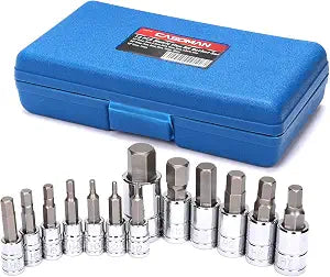 CASOMAN 13 Piece Hex Bit Socket Set, Metric, 2 mm-14 mm, S2 Steel Allen Bit Socket Kit