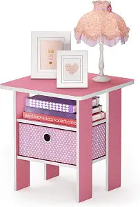 Furinno ANDREY Square Modern Side Table, End Table, Night Stand, Pink