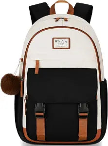 WINDARS School Backpack for Teen Girls, Cute College Backpacks for Women Students Aesthetic Bookbag Large 15.6 Inch Laptop Bag Middle School Travel Back Pack (Beige-Black-Brown)