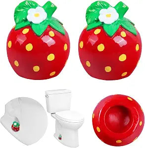 2 Pcs Strawberry Toilet Bolt Caps, Cute Resin Strawberry Toilet Screw Covers for Toilet Base, Decorative Toilet Bolt Covers for Bathroom Toilet Floor Bolts, Fruit Bathroom Decor
