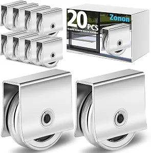 Zonon 20 Pcs Sliding Door Roller Replacement with 9/16 Inch Wheel, Silver