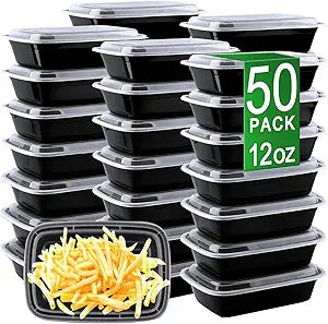12oz Meal Prep Containers, 50 Pack Disposable Food Storage Boxes with Lids