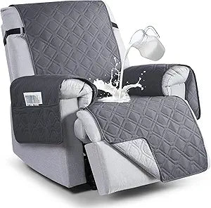 VANSOFY 100% Waterproof Recliner Chair Covers, Recliner Cover Non-Slip Dog Chair Cover Furniture Protector Washable Slipcover with Pocket, Elastic Straps for Pets, Dogs(Dark Gray, 23.6")