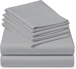 Mattress-Homes Queen Size Sheets Set Light Grey Solid 6 Pieces 15 Inch