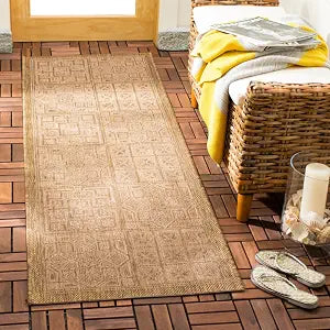 SAFAVIEH Washable Rug Outdoor Courtyard Collection - 2'3" x 6'7" Runner, Gold & Natural, Non-Shedding & Easy Cleaning, Ideal for Patio, Entryway, Mudroom, Hallway, Kitchen (CY6947-49)