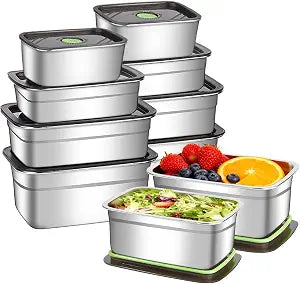 10 Pack Stainless Steel Food Storage Containers with Airtight Lids