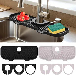 Teenyyou 2 Pcs Silicone Faucet Splash Guard 10.6 x 4.3 Kitchen Sink Splash Guard Faucet Mat for Kitchen Mat Catcher Black and Grey Sink Accessories for Bathroom