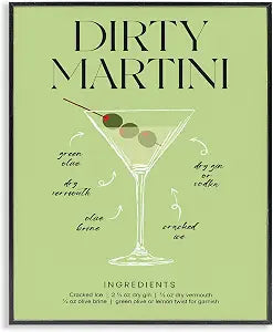 Dirty Martini Recipe Kitchen, 11 x 14 Inch Framed Gicle Print