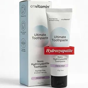 envitamin Fluoride Free Nano Hydroxyapatite Ultimate Toothpaste for Remineralizing Enamel & Sensitive Relief, Whitening, Antiplaque, SLS Free, Fresh Mint, 4 oz (1 Tube, Fresh Mint)