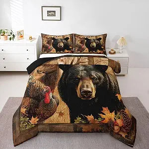 jejeloiu Wildlife Hunting Comforter Set Bear Elk Bedding Set Full Size