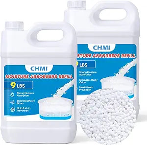CHMI Moisture Absorber Refill Beads (18 LBS) Universal Calcium Chloride Refills for Dehumidifier Buckets High-Capacity Odor Eliminator for Basements, Closets, RVs & Laundry Rooms Fragrance Free.