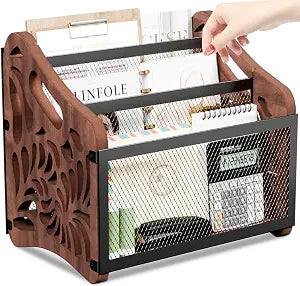 Wood Magazine Holder, 3-Compartment Magazine Rack Floor