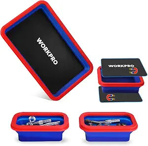 WORKPRO 4PC Collapsible Magnetic Parts Tray Set, Double-Sided Magnet Bowl
