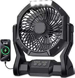 Portable Rechargeable Fan, 20000mAh Battery Powered Camping Fan with LED Light & Hook, 270 Adjustable, 4-Speed, 4H Timer Camping Essentials for Outdoor Tent Travel BBQ Car, Gifts for Men Dad