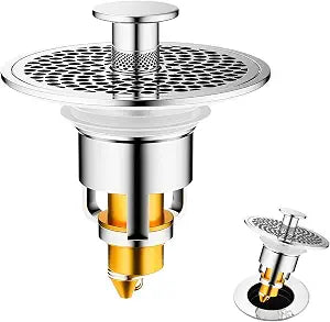 Pop Up Sink Drain Strainer, Bathroom Sink Stopper Drain Hair Catcher Tub Stopper Sink Strainer Stainless Steel,1 pcs (Copper Boucing Core)