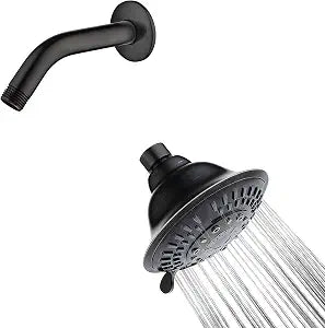 BRIGHT SHOWERS Shower Head High Pressure Rain Showerhead 5 Spray Setting Fixed Shower Head and Matching 6 Inch Brass Shower Pipe-Arm Bathroom Rain Shower Arm, Oil-Rubbed Bronze