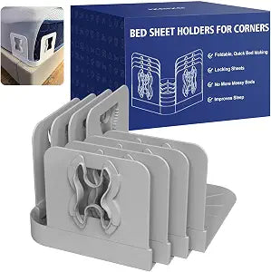 Bed Sheet Holders Lock for Corners - Mattress Sheet Corner Holders Keep Firm Tight in Place Set of 4 (Grey)