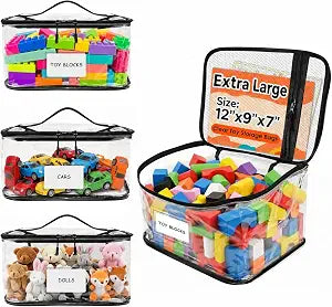 HOUYEE 3 Pack Extra Large Clear Toy Storage Bags With Zipper (Black)