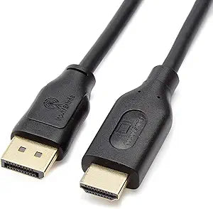 Amazon Basics DisplayPort to HDMI Cable, Uni-Directional, 4K@30Hz, 1920x1200, 1080p, Gold-Plated Connectors for Enhanced Picture Quality and Sound, 6 ft, Black Temp