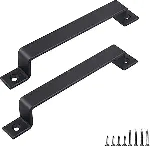 FaithLand Barn Door Handle, Black 10 inch Gate Handle Set (Pack of 2), Door Pull, Pull Handle for Sliding Door Cabinet Closet Drawer Garage Shed- 2 Sets of Different Lengths Screws Included