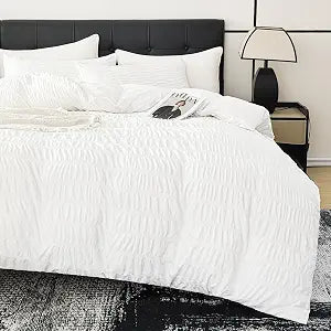 White Duvet Cover Queen Size, Ultra Soft 3-Piece Boho Seersucker Duvet Cover Set with Zipper Closure, Soft Washed Microfiber Bedding Set (90"x90", 2 Pillowshams)
