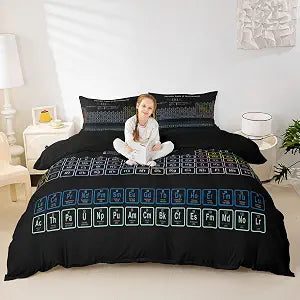 Erosebridal Chemistry Theme Bedding Sets Queen Size, Periodic Table of Elements Duvet Cover, Science Chemistry Lovers Comforter Cover for Kid Teens Boys Man Bedroom Decor Bedding Set, Black