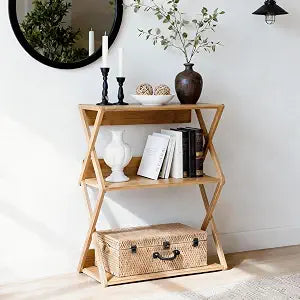 Aniston Bookshelf, 3 Tier Bamboo Bookcase with Back Panel, Small Standing Book Shelf for Small Space, Storage Shelves for Living Room, Bedroom, Study, Home and Office