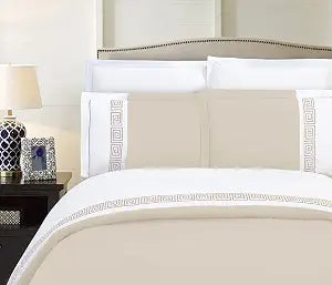 Elegant Comfort Luxurious Hotel Collection Super-Soft 1500 Thread Count Egyptian Quality 2-Piece Greek Pattern Duvet Cover Set, Twin/Twin XL, Cream