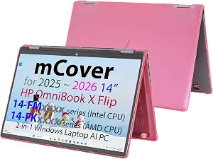 mCover Hard Case ONLY Compatible for 2025+ 14" HP OmniBook X Flip 14-FMxxxx 14-FKxxxx 2-in-1 (with 360 Hinge) Windows Laptop (NOT Fitting Any Other HP Models)- Pink