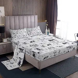 Feelyou Western Bed Sheets Set Full Size, White and Black Cowboy Cow Sheet Set Cowboy Sheets with Deep Pocket Fitted Sheet Desert Cactus Bedding Set with 2 Pillow Case