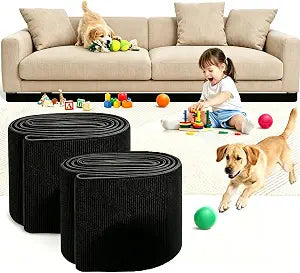 2 Pack Under Couch Blocker, 3"x132" Cut-to-Fit Adhesive Furniture Gap Bumper for Pets and Kids Toys, Tool-Free Installation, Black