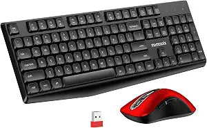 memzuoix Wireless Keyboard and Mouse Combo, 2.4G Full-Size Ergonomic Set with 1400 DPI Mouse, Lag-Free USB Receiver, 6-Month Battery Life for PC/Laptop/Windows/Mac (Black Keyboard + Red Mouse)