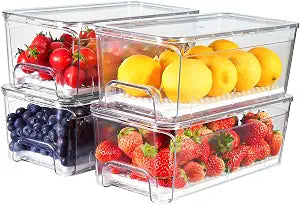 Pull-Out Fridge Organizer, 4-Pack Clear Refrigerator Storage Bins