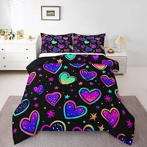 Erosebridal Neon Hearts Comforter Set Queen Size 3 Piece Bedding Set
