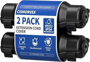 2 Pack Outdoor Extension Cord Safety Cover, Waterproof, Black