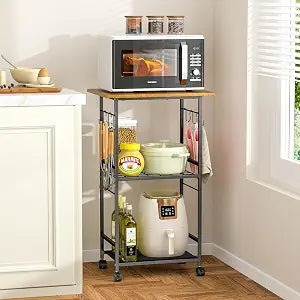 ThreeHio Rolling Kitchen Microwave Cart, 3 Tier Microwave Table Stand with Adjustable Shelf, Kitchen Storage Rack on Wheels, Coffee Station Cart Rack Shelf Organizer for Living Room Office, Balcony