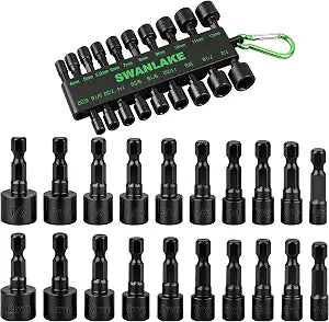 SWANLAKE 20PCS Power Nut Driver Set for Impact Drill, 1/4 Hex Head Drill Bit Set SAE and Metric