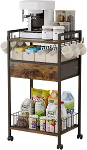 Small Coffee Bar Cart with Drawer Srorage, Office Coffee Bar Station