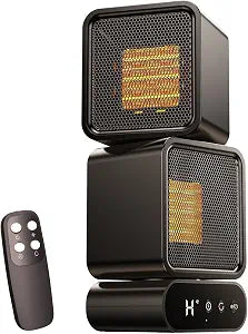 Dual-Head Space Heater for Desk with Remote, 3 Modes, 5 Timer