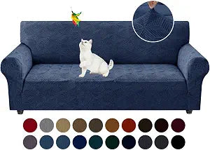 YEMYHOM 1 Piece Stretch Couch Covers for 3 Cushion Couch, Jacquard Sofa Cover with Non-Slip Elastic Bottom, Thickened Slipcover Furniture Protector for Dogs Pets (Large, Navy