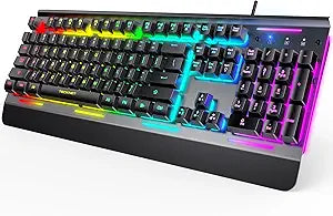TECKNET Wired Gaming Keyboard, RGB Backlit Keyboard with Metal Panel Design