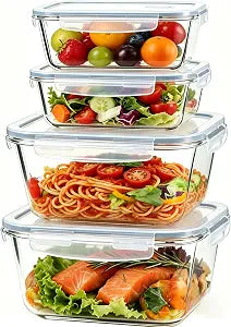 Extra Large Glass Storage Containers with Lids, 85oz & 22oz 4 Pack